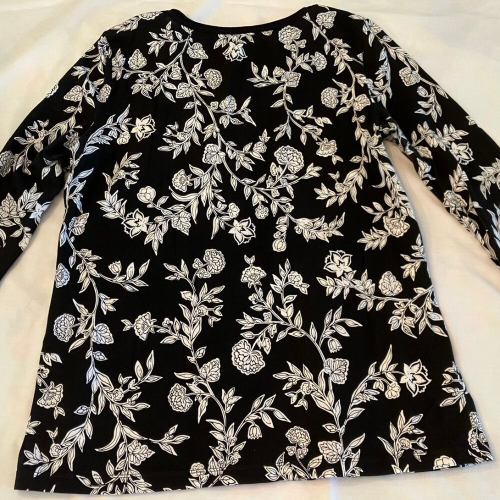 Jones New York Signature 3/4 Sleeve Black-and-White Top, Size L